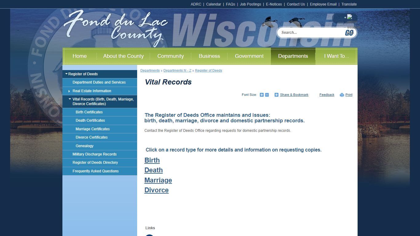 Vital Records - Fond du Lac County, Wisconsin